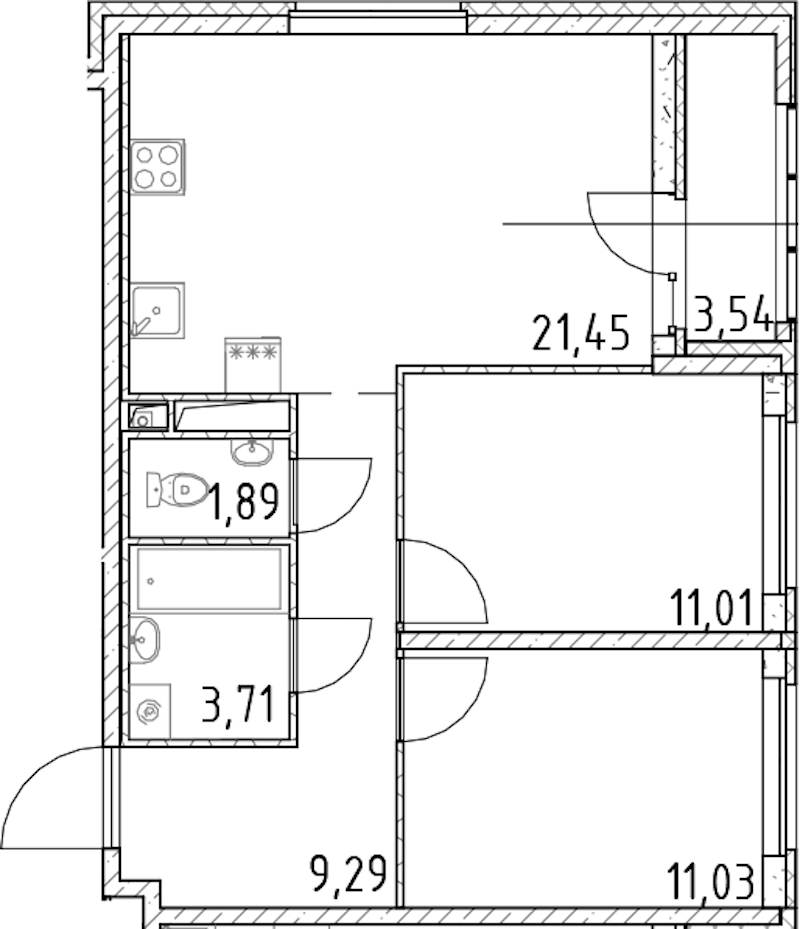2-комнатная квартира 58.38 м², 13/18 эт., ЖК «Город Первых»